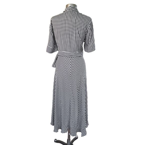 GANNI Black & White Gingham Check Midi Wrap Dress Size 40 (8 US) - Picture 6 of 13